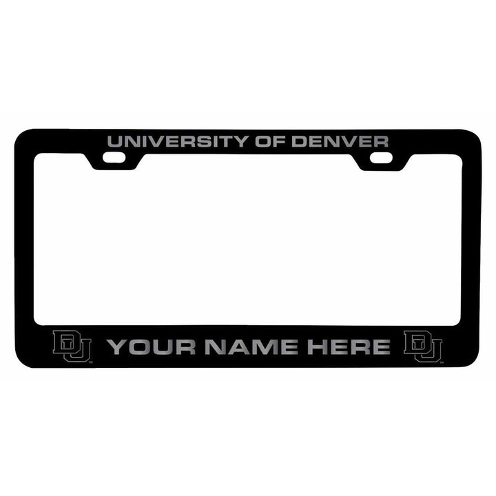 Customizable University of Denver Pioneers NCAA Laser-Engraved Metal License Plate Frame - Personalized Car Accessory Image 1