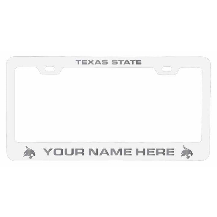 Customizable Texas State Bobcats NCAA Laser-Engraved Metal License Plate Frame - Personalized Car Accessory Image 1