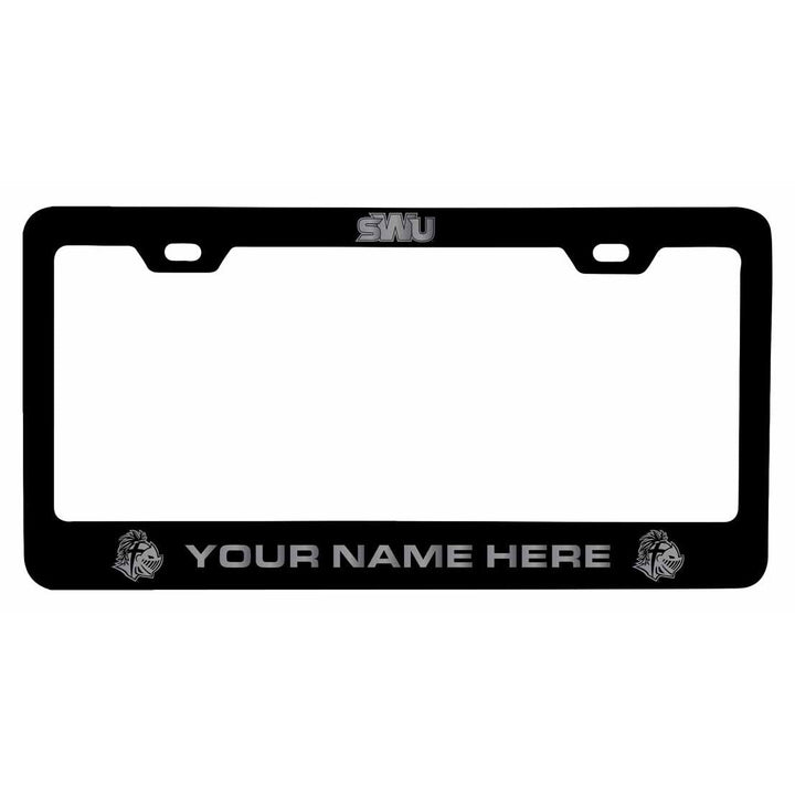 Customizable Southern Wesleyan University NCAA Laser-Engraved Metal License Plate Frame - Personalized Car Accessory Image 1