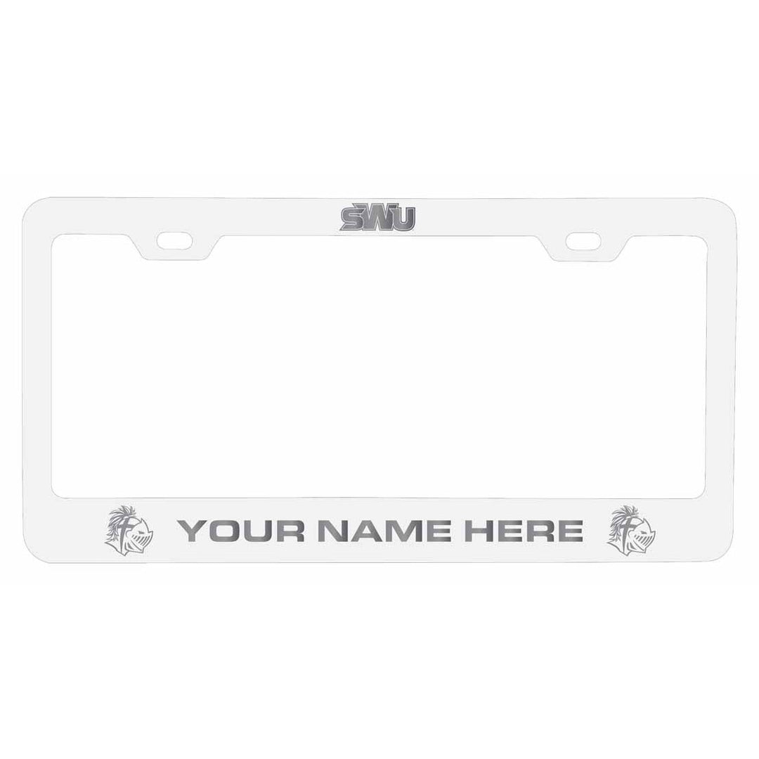 Customizable Southern Wesleyan University NCAA Laser-Engraved Metal License Plate Frame - Personalized Car Accessory Image 1