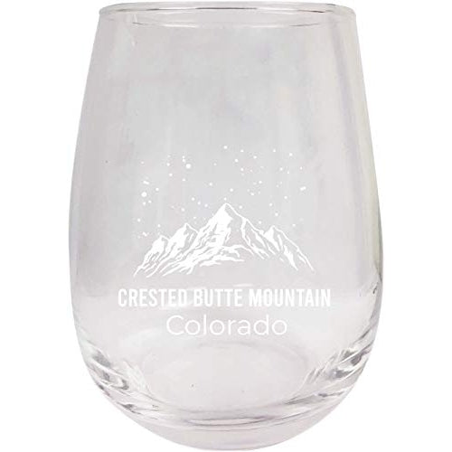 Crested Butte Mountain Colorado Ski Adventures Etched Stemless Wine Glass 9 oz 2-Pack Image 1