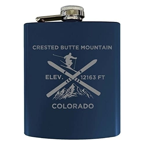 Crested Butte Mountain Colorado Ski Snowboard Winter Adventures Stainless Steel 7 oz Flask Navy Image 1