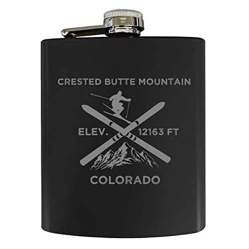 Crested Butte Mountain Colorado Ski Snowboard Winter Adventures Stainless Steel 7 oz Flask Black Image 1
