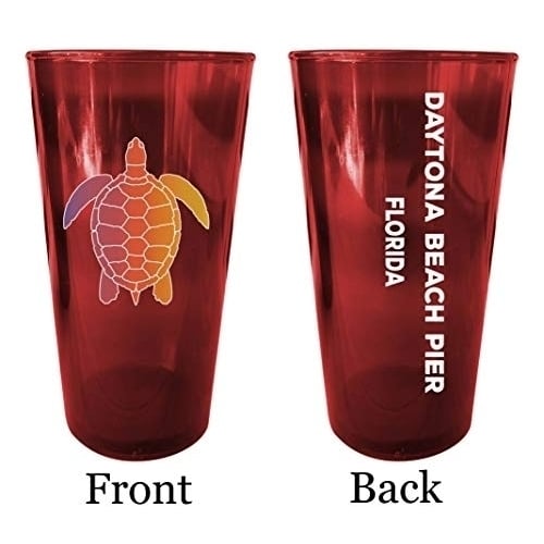 Daytona Beach Pier Florida Souvenir 16 oz Red Plastic Pint Glass 4-Pack Image 1