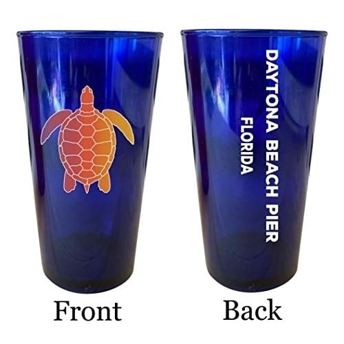 Daytona Beach Pier Florida Souvenir 16 oz Blue Plastic Pint Glass 4-Pack Image 1