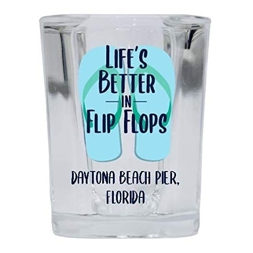 Daytona Beach Pier Florida Souvenir 2 Ounce Square Shot Glass Flip Flop Design Image 1