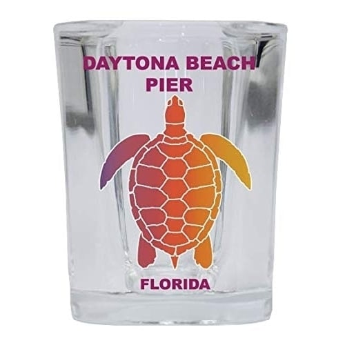 Daytona Beach Pier Florida Souvenir Rainbow Turtle Design Square Shot Glass 4-pack Image 1