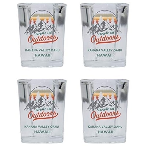 Kahana Valley Oahu Hawaii Explore the Outdoors Souvenir 2 Ounce Square Base Liquor Shot Glass 4-Pack Image 1