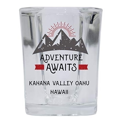 Kahana Valley Oahu Hawaii Souvenir 2 Ounce Square Base Liquor Shot Glass Adventure Awaits Design Image 1