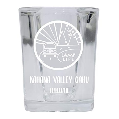 Kahana Valley Oahu Hawaii Souvenir Laser Engraved 2 Ounce Square Base Liquor Shot Glass Camp Life Design Image 1