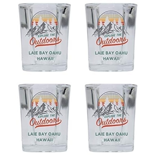 Laie Bay Oahu Hawaii Explore the Outdoors Souvenir 2 Ounce Square Base Liquor Shot Glass 4-Pack Image 1