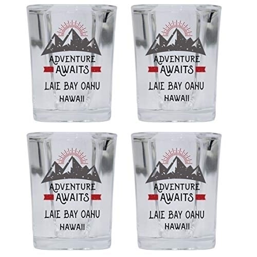 Laie Bay Oahu Hawaii Souvenir 2 Ounce Square Base Liquor Shot Glass Adventure Awaits Design 4-Pack Image 1