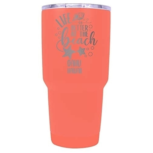 Oahu Hawaii Souvenir Laser Engraved 24 Oz Insulated Stainless Steel Tumbler Coral Image 1