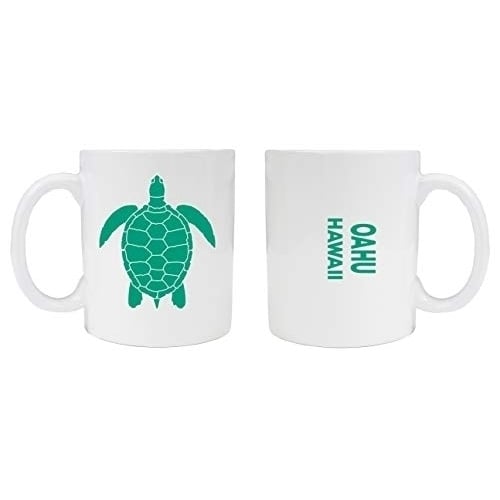 Oahu Hawaii Souvenir White Ceramic Coffee Mug 2 Pack Turtle Design Image 1