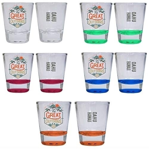 Oahu Hawaii The Great Outdoors Camping Adventure Souvenir Round Shot Glass (Orange 4-Pack) Image 1