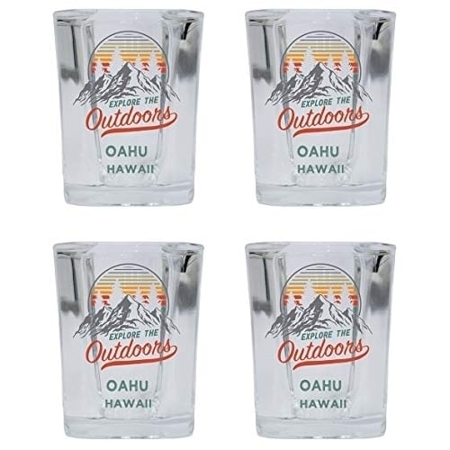 Oahu Hawaii Explore the Outdoors Souvenir 2 Ounce Square Base Liquor Shot Glass 4-Pack Image 1