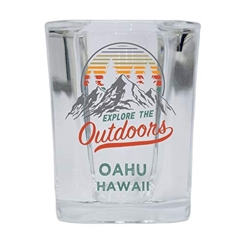 Oahu Hawaii Explore the Outdoors Souvenir 2 Ounce Square Base Liquor Shot Glass Image 1