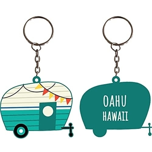 Oahu Hawaii Souvenir Camper Metal Keychain Image 1