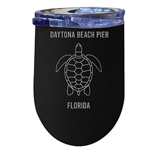 R and R Imports Daytona Beach Pier Florida Souvenir 12 oz Black Laser Etched Insulated Wine Stainless Steel Turtle Image 1