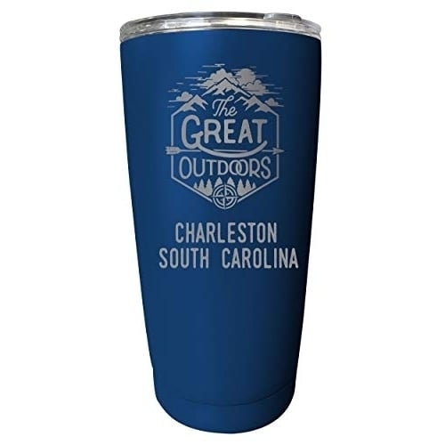 R and R Imports Charleston South Carolina Etched 16 oz Stainless Steel Insulated Tumbler Outdoor Adventure Design Navy. Image 1