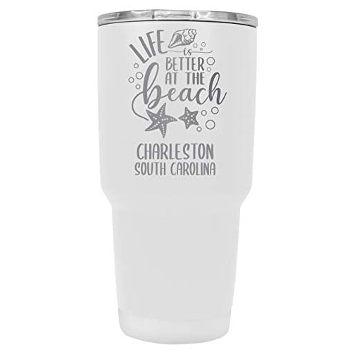 Charleston South Carolina Souvenir Laser Engraved 24 Oz Insulated Stainless Steel Tumbler White White. Image 1