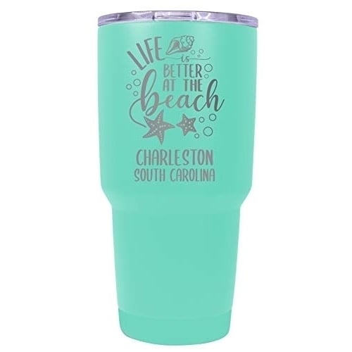 Charleston South Carolina Souvenir Laser Engraved 24 Oz Insulated Stainless Steel Tumbler Seafoam. Image 1