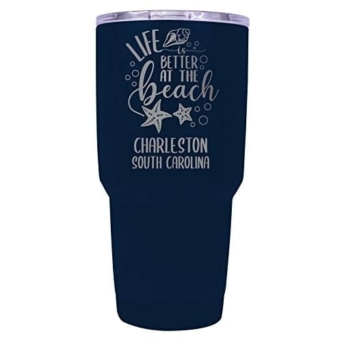 Charleston South Carolina Souvenir Laser Engraved 24 Oz Insulated Stainless Steel Tumbler Navy. Image 1