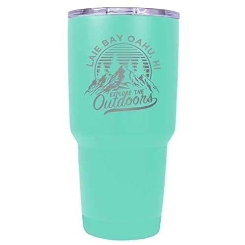 Laie Bay Oahu Hawaii Souvenir Laser Engraved 24 oz Insulated Stainless Steel Tumbler Seafoam. Image 1