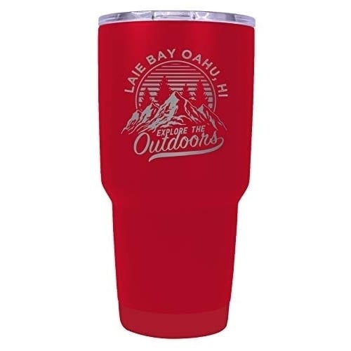 Laie Bay Oahu Hawaii Souvenir Laser Engraved 24 oz Insulated Stainless Steel Tumbler Red. Image 1