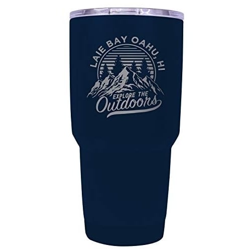 Laie Bay Oahu Hawaii Souvenir Laser Engraved 24 oz Insulated Stainless Steel Tumbler Navy. Image 1