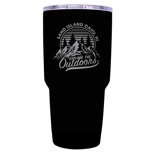 Sand Island Oahu Hawaii Souvenir Laser Engraved 24 oz Insulated Stainless Steel Tumbler Black. Image 1