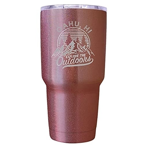 Oahu Hawaii Souvenir Laser Engraved 24 oz Insulated Stainless Steel Tumbler Rose Gold Image 1