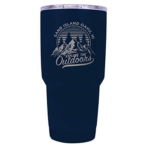 Sand Island Oahu Hawaii Souvenir Laser Engraved 24 oz Insulated Stainless Steel Tumbler Navy. Image 1