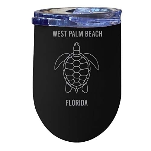 R and R Imports West Palm Beach Florida Souvenir 12 oz Black Laser Etched Insulated Wine Stainless Steel Turtle Design Image 1