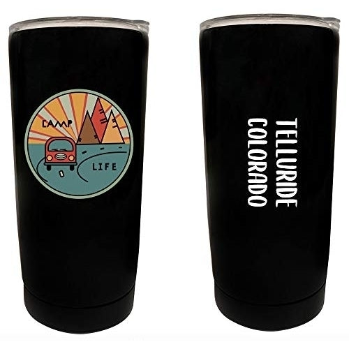 R and R Imports Telluride Colorado Souvenir 16 oz Stainless Steel Insulated Tumbler Camp Life Design Black. Image 1