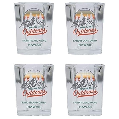 Sand Island Oahu Hawaii Explore the Outdoors Souvenir 2 Ounce Square Base Liquor Shot Glass 4-Pack Image 1