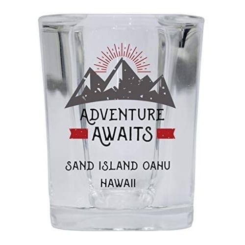 Sand Island Oahu Hawaii Souvenir 2 Ounce Square Base Liquor Shot Glass Adventure Awaits Design Image 1