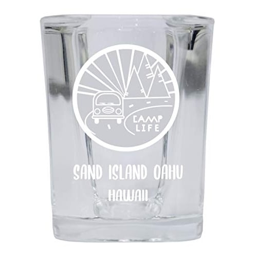 Sand Island Oahu Hawaii Souvenir Laser Engraved 2 Ounce Square Base Liquor Shot Glass 4-Pack Camp Life Design Image 1