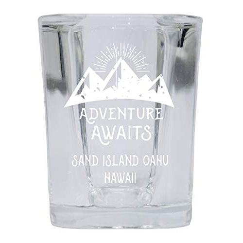Sand Island Oahu Hawaii Souvenir Laser Engraved 2 Ounce Square Base Liquor Shot Glass Adventure Awaits Design Image 1