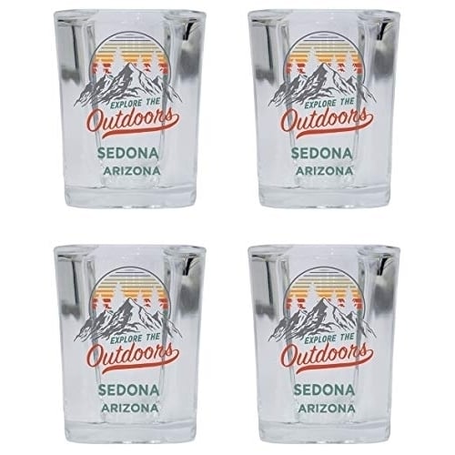 Sedona Arizona Explore the Outdoors Souvenir 2 Ounce Square Base Liquor Shot Glass 4-Pack Image 1