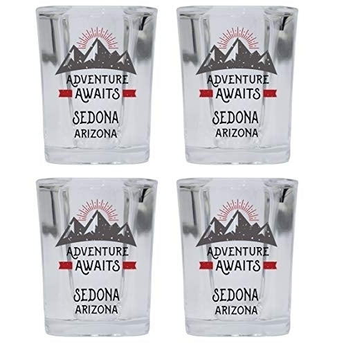 Sedona Arizona Souvenir 2 Ounce Square Base Liquor Shot Glass Adventure Awaits Design 4-Pack Image 1