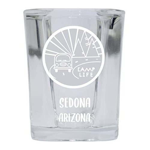 Sedona Arizona Souvenir Laser Engraved 2 Ounce Square Base Liquor Shot Glass 4-Pack Camp Life Design Image 1