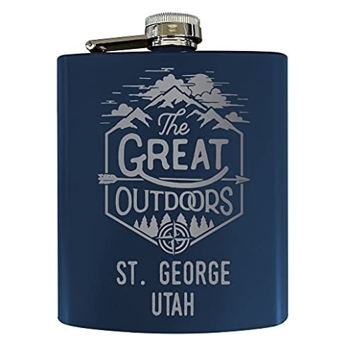 St. George Utah Laser Engraved Explore the Outdoors Souvenir 7 oz Stainless Steel 7 oz Flask Navy Image 1