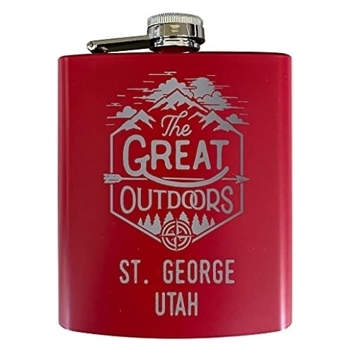 St. George Utah Laser Engraved Explore the Outdoors Souvenir 7 oz Stainless Steel 7 oz Flask Red Image 1