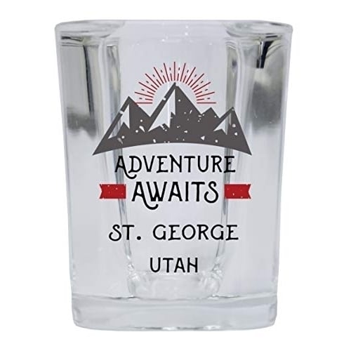 St. George Utah Souvenir 2 Ounce Square Base Liquor Shot Glass Adventure Awaits Design Image 1