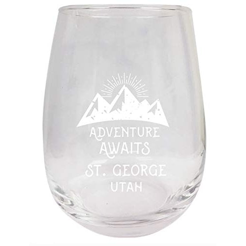 St. George Utah Souvenir 9 Ounce Laser Engraved Stemless Wine Glass Adventure Awaits Design 2-Pack Image 1