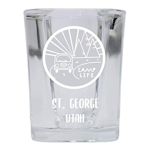 St. George Utah Souvenir Laser Engraved 2 Ounce Square Base Liquor Shot Glass 4-Pack Camp Life Design Image 1