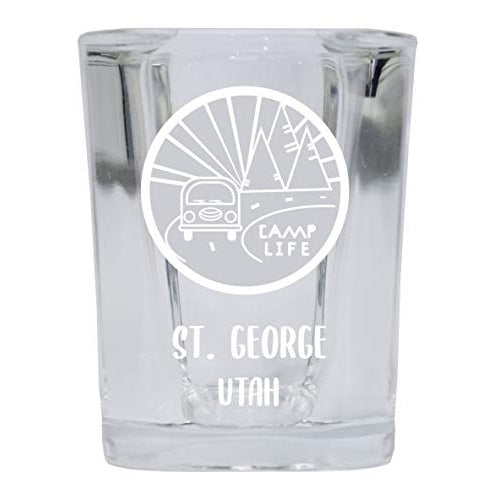 St. George Utah Souvenir Laser Engraved 2 Ounce Square Base Liquor Shot Glass Camp Life Design Image 1