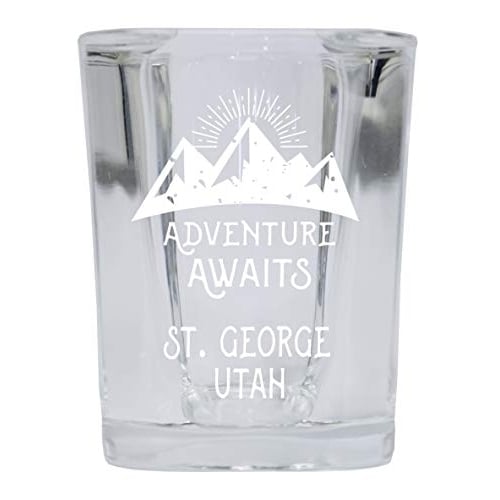St. George Utah Souvenir Laser Engraved 2 Ounce Square Base Liquor Shot Glass Adventure Awaits Design Image 1