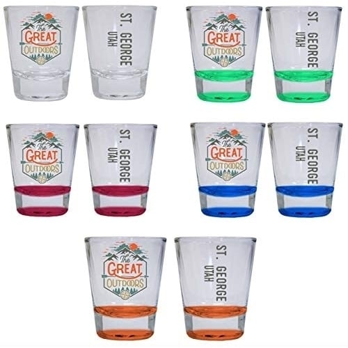 St. George Utah The Great Outdoors Camping Adventure Souvenir Round Shot Glass (4-Pack One of Each: Red Blue Orange Image 1